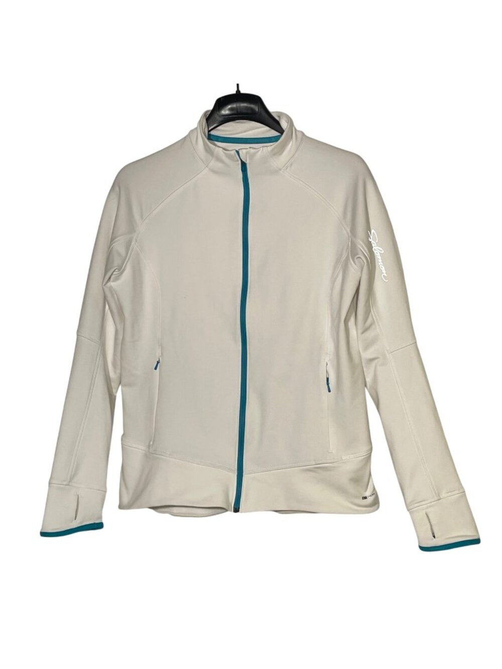 Salomon Actitherm Fleece Lined Full Zip Jacket White Teal Sz LG